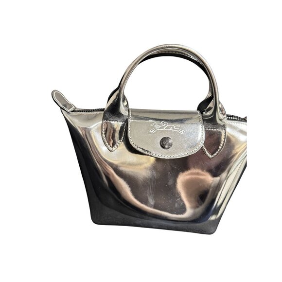 Longchamp Modele Depose Metallic Silver Mini Tote Bag With Top Handles & Zipper - Picture 4 of 12